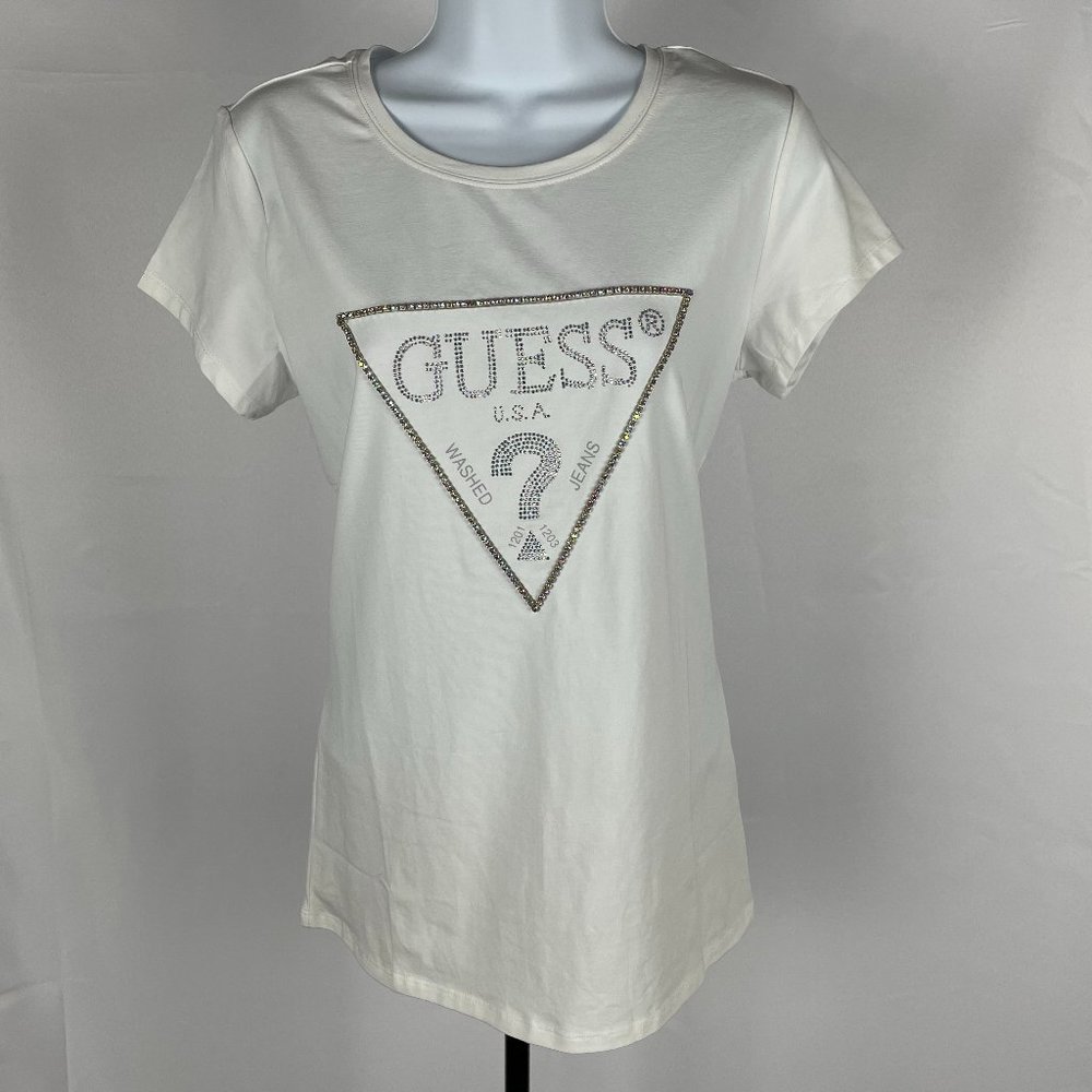 Guess Jeans Embellished Logo Tee White